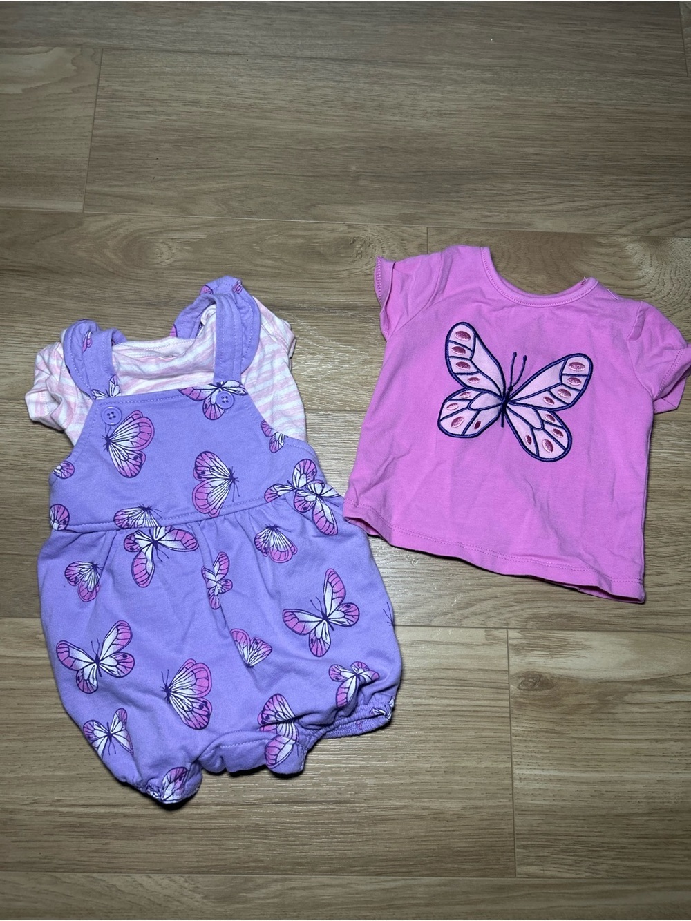 Kids Matching Set - Purple & Pink Butterfly Overalls and Tee
